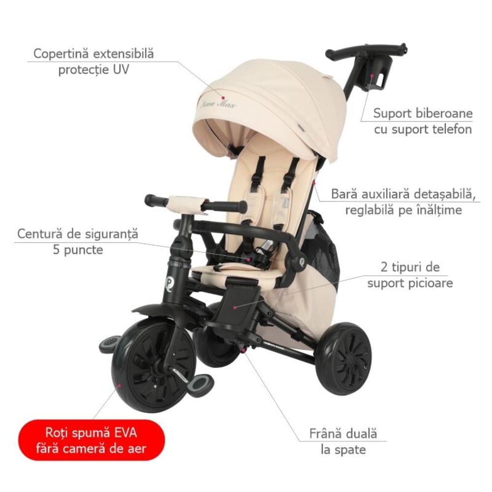 Tricicleta ultrapliabila, Qplay Nova Max, Bej