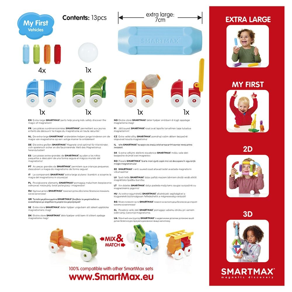 Joc magnetic, Smart Max, Primele mele vehicule, 13 piese