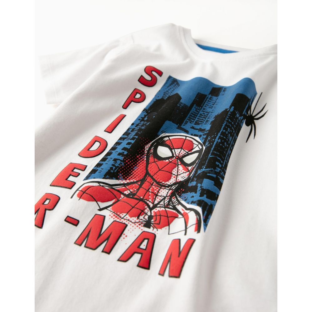 Tricou din bumbac cu maneca scurta, Spider-man, alb, Zippy