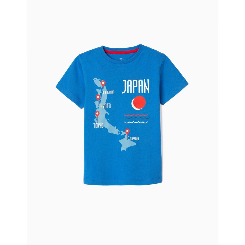 Tricou din bumbac cu maneca scurta, Japan, albastru, Zippy