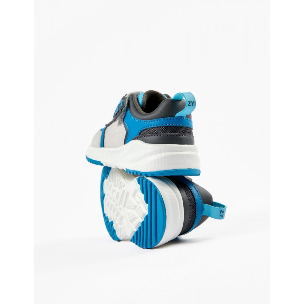 Pantofi sport din piele ecologica, Zippy, Gri, Albastru