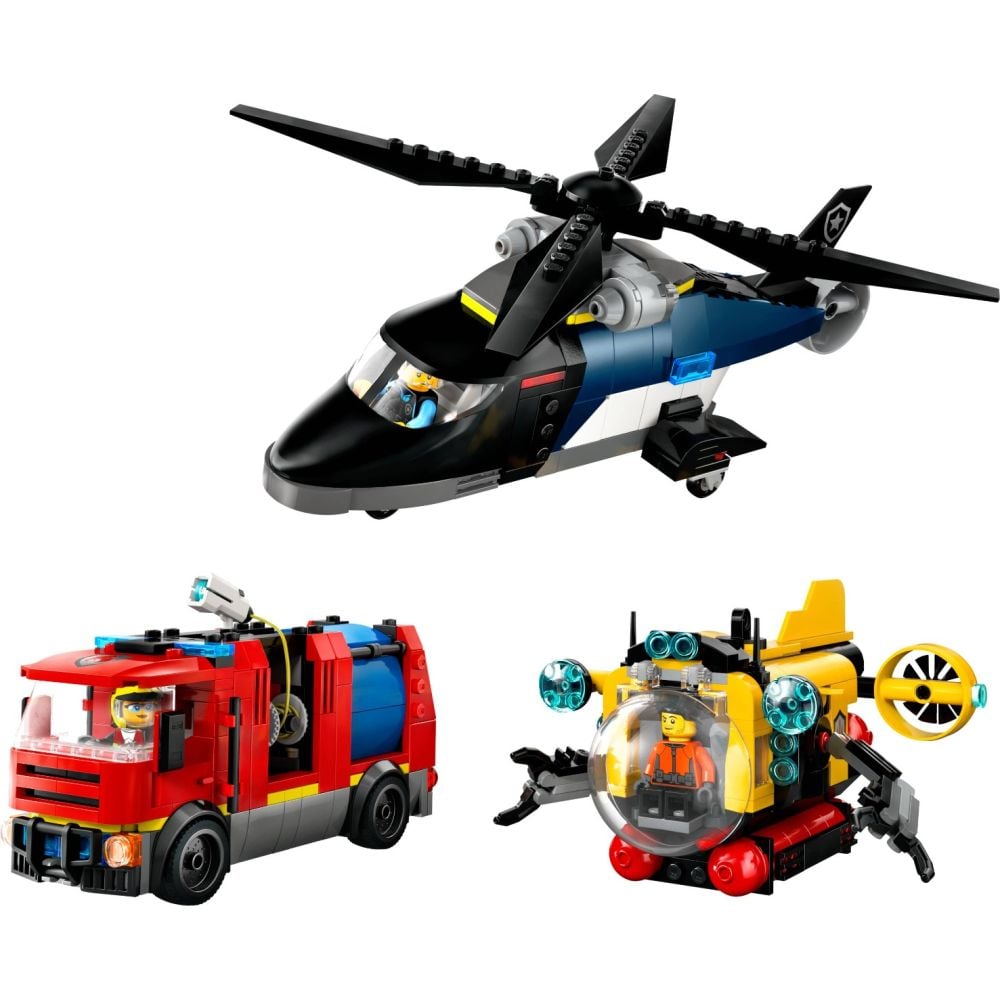 LEGO® City - Elicopter, autospeciala de pompieri si submarin in versiuni remixate (60462)