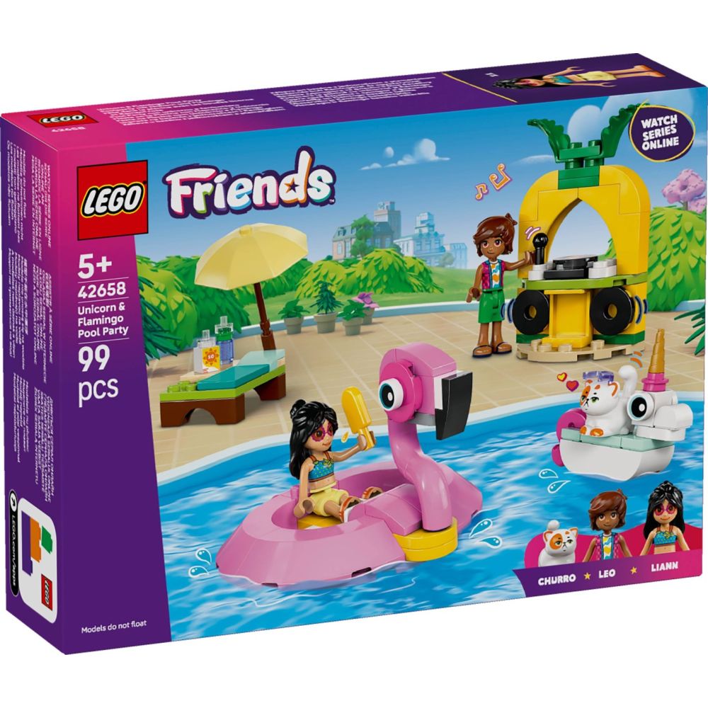 LEGO® Friends - Petrecere la piscina cu unicornul si flamingo (42658)