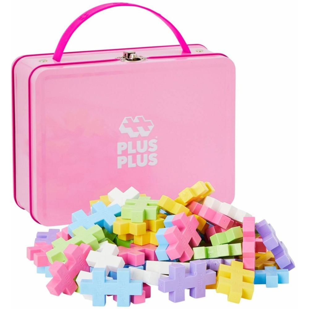 Set constructie, Plus-Plus, 70 piese mari, portabil, in cutie metalica, Culori pastelate