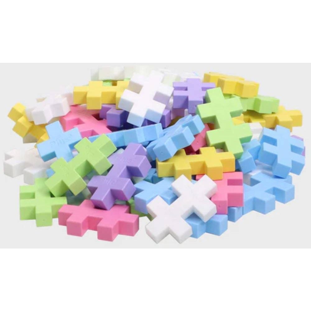 Set constructie, Plus-Plus, 70 piese mari, portabil, in cutie metalica, Culori pastelate