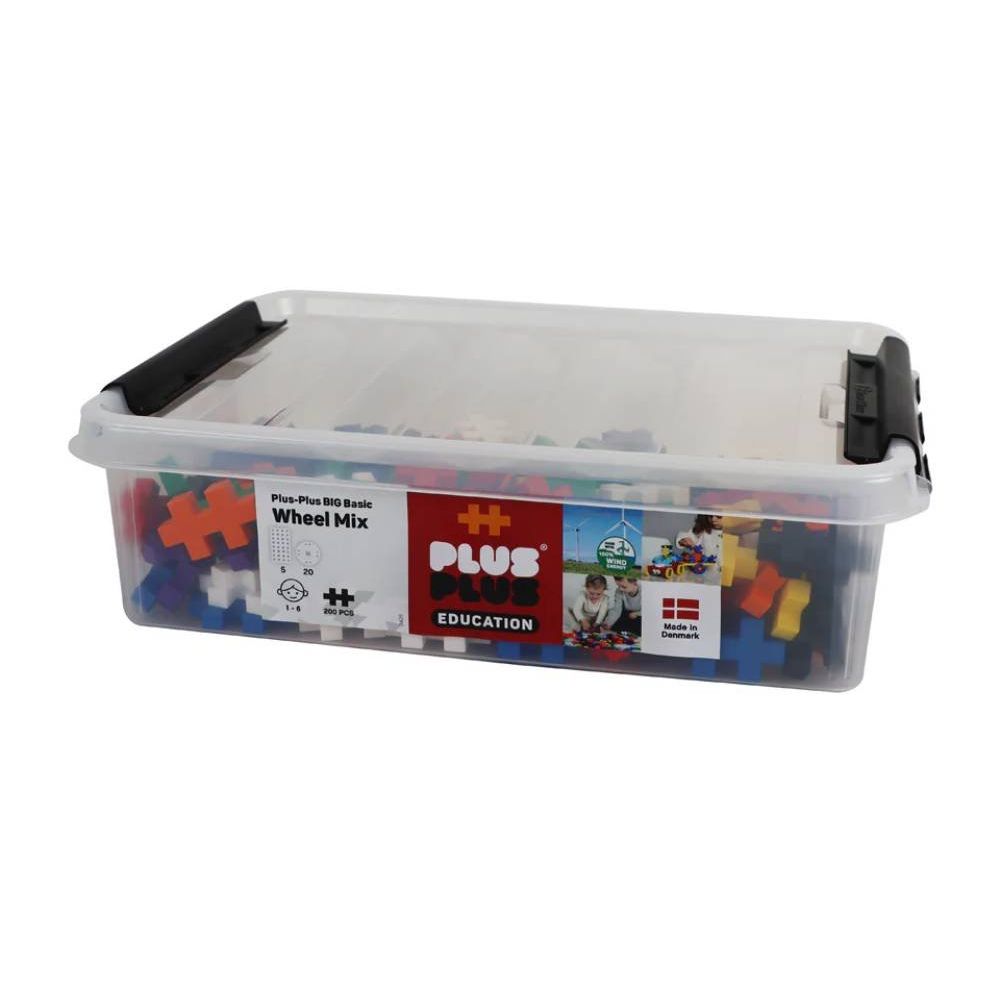 Set constructie educativ, Plus-Plus, 200 piese mari, mix, cu roti si placi de baza