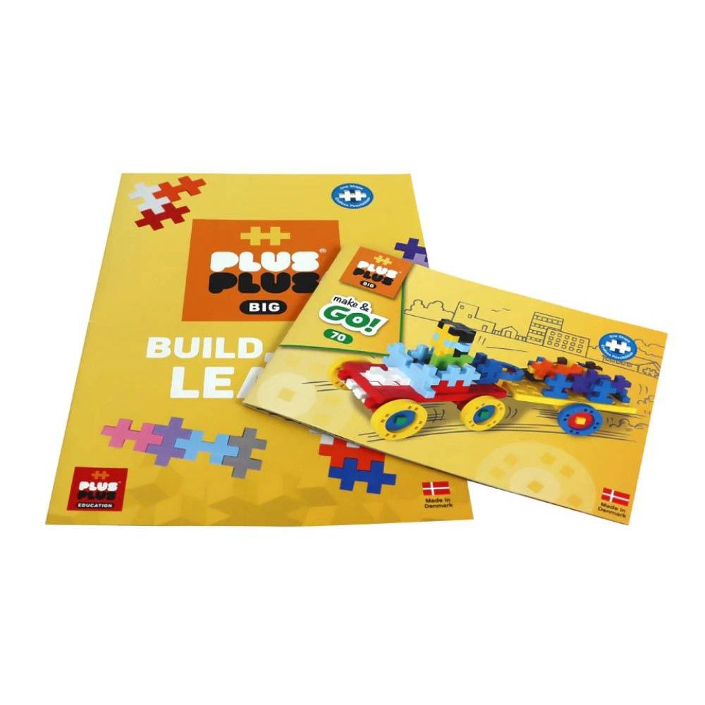 Set constructie educativ, Plus-Plus, 200 piese mari, mix, cu roti si placi de baza