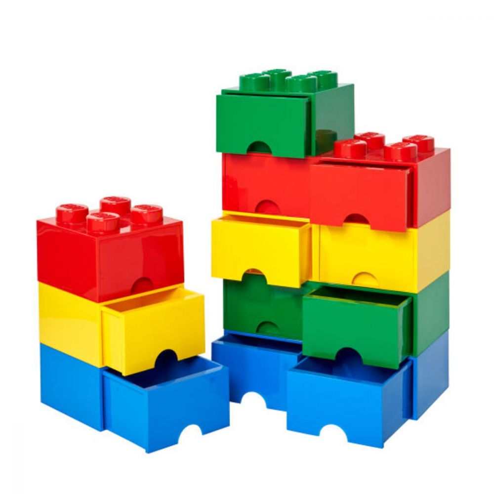 Cutie depozitare Lego, cu 2 sertare si 8 pini, Rosu