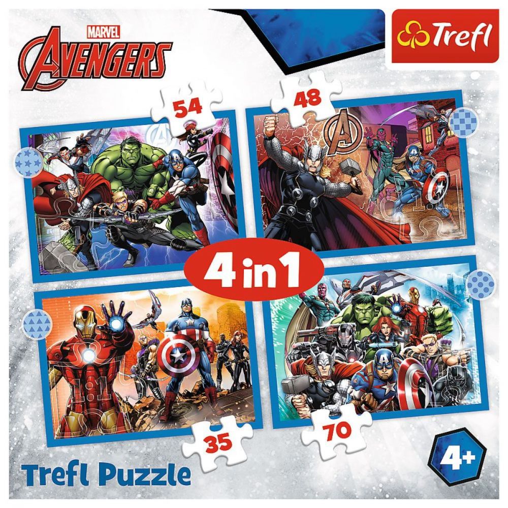 Puzzle Trefl 4 in 1, Curajosii Razbunatori, Avengers (35, 48, 54, 70 piese)