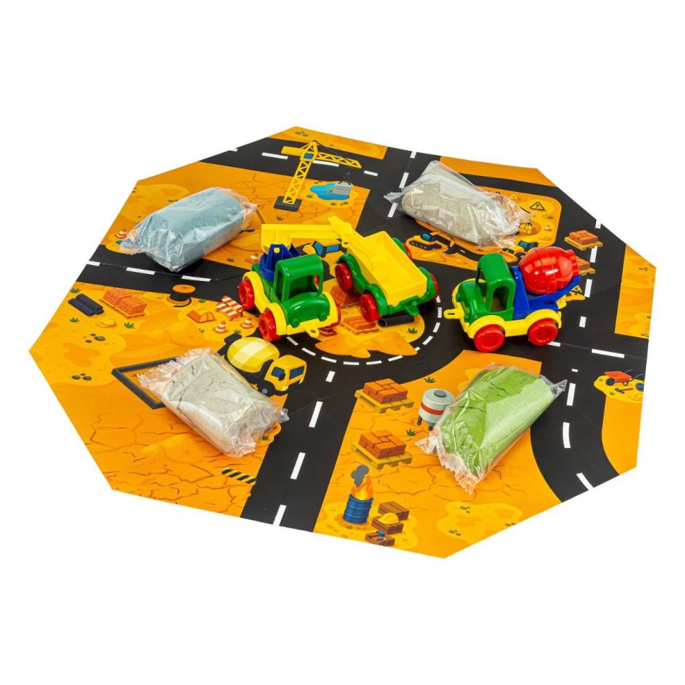 Set senzorial cu nisip dinamic, Tuban, Nisip pufos si vehicule, Santier de constructii