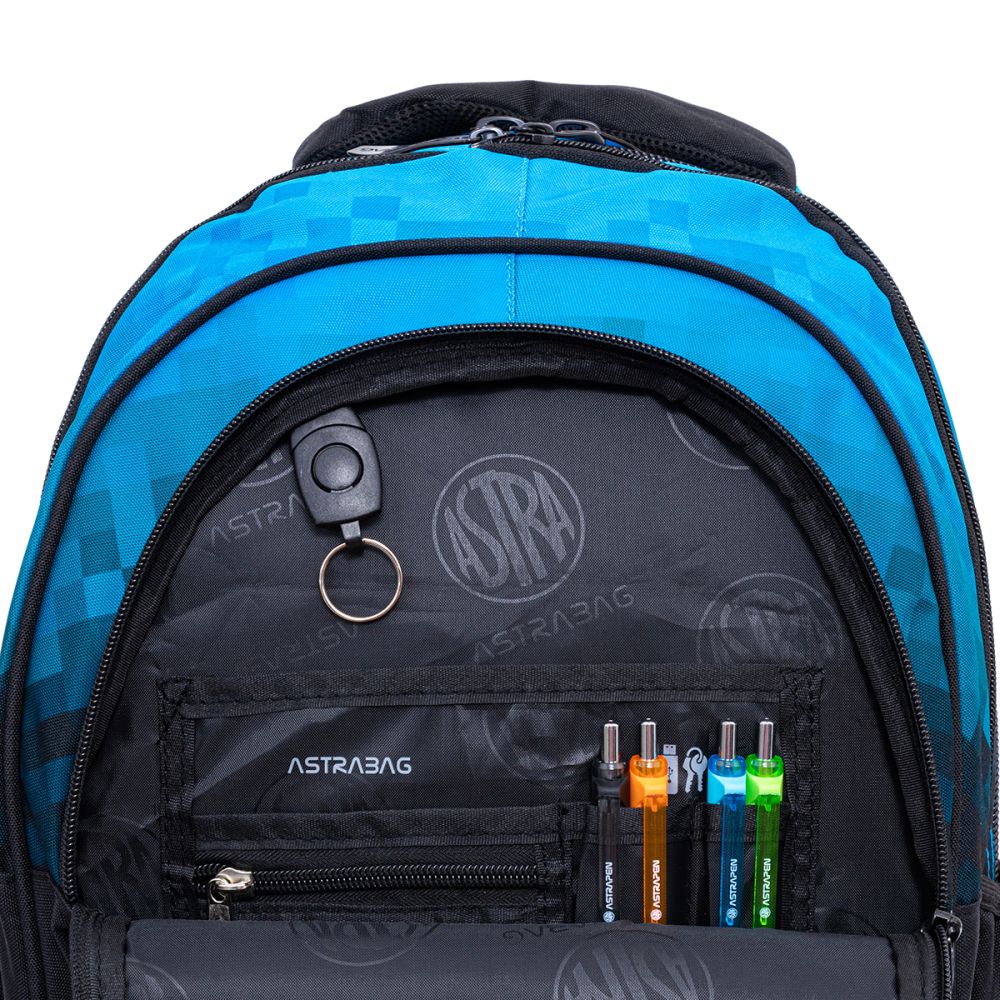 Ghiozdan cu 3 compartimente, AstraBag, Blue Pixel