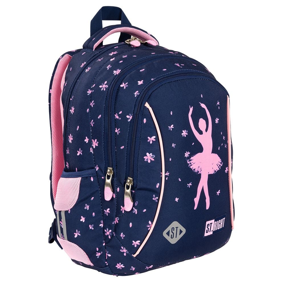 Ghiozdan cu 3 compartimente, St Majewski, St.Right Pink Ballerina, 39 cm