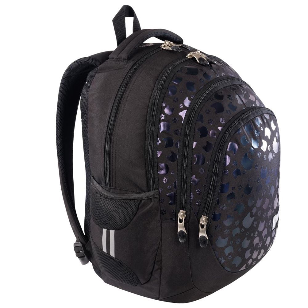 Ghiozdan cu 4 compartimente, St Majewski, St.Right Black Cats, 42 cm, Negru