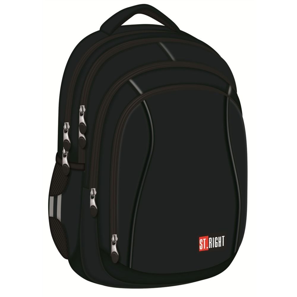 Ghiozdan cu 4 compartimente, St Majewski, St.Right Black, 43 x 32 x 20 cm