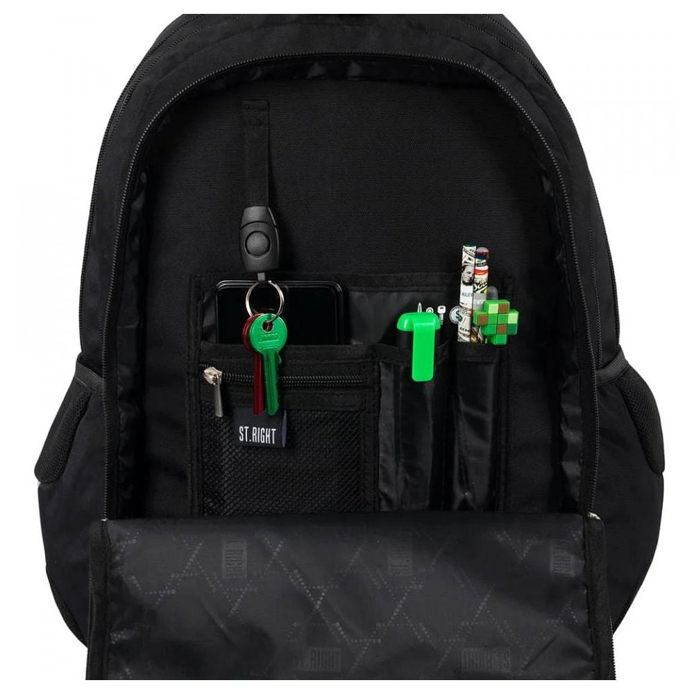 Ghiozdan cu 3 compartimente, 2 buzunare, St Majewski, St.Right Black, 46 cm, Negru