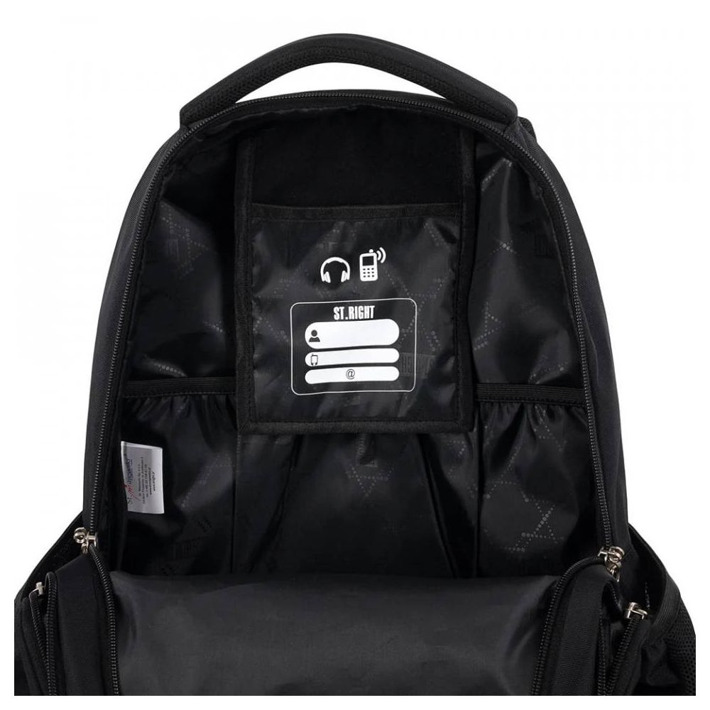 Ghiozdan cu 3 compartimente, 2 buzunare, St Majewski, St.Right Black, 46 cm, Negru