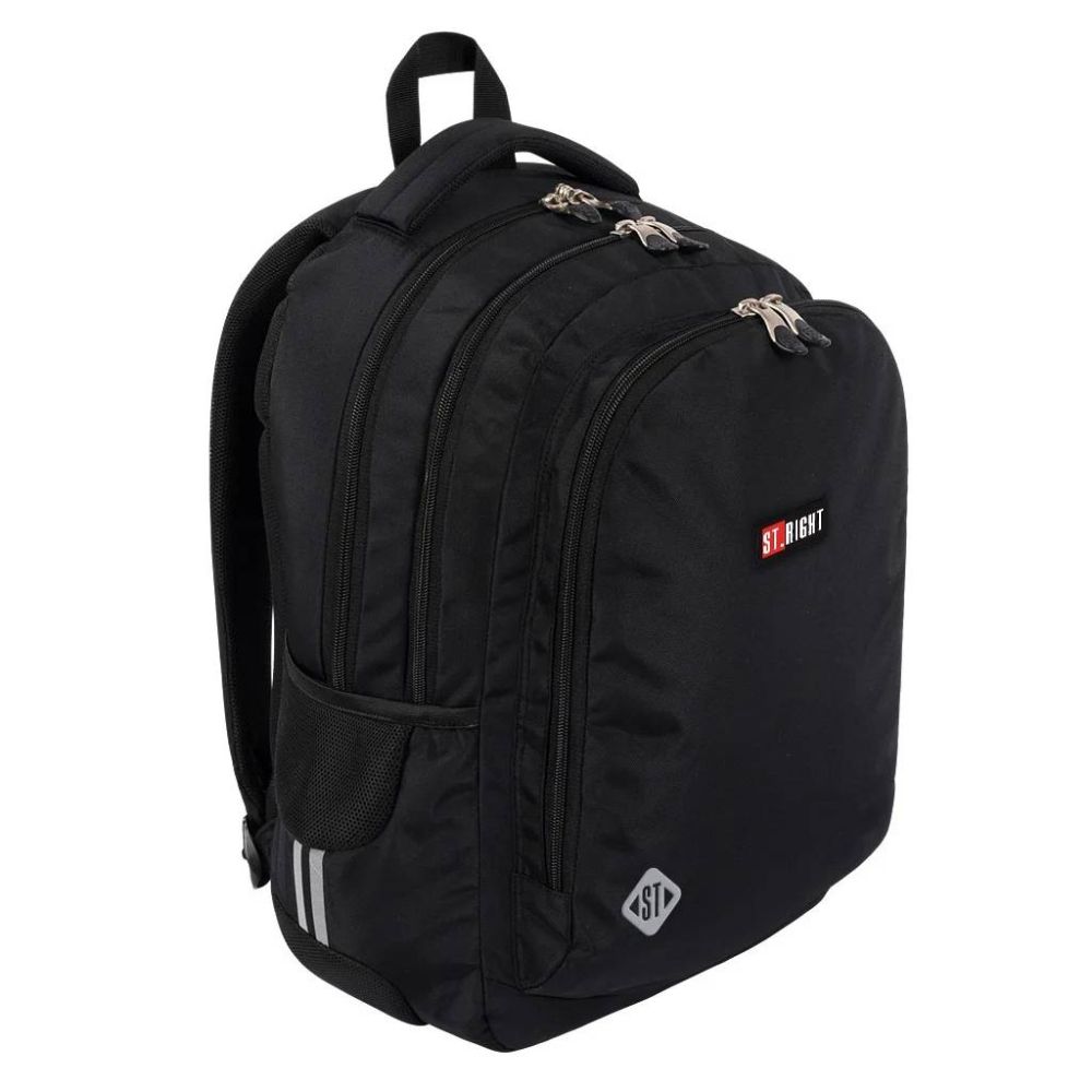 Ghiozdan cu 3 compartimente, 2 buzunare, St Majewski, St.Right Black, 46 cm, Negru