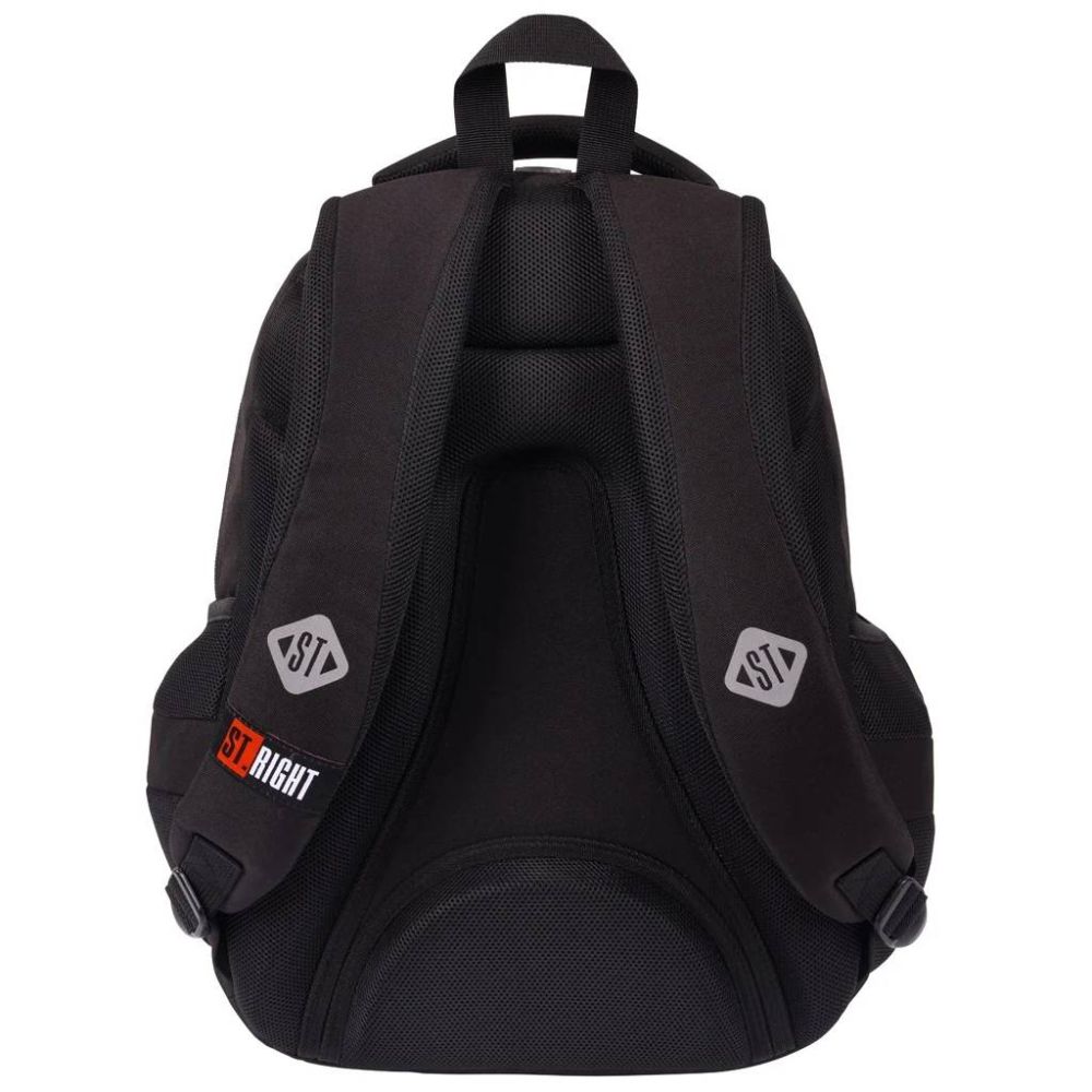Ghiozdan cu 3 compartimente, 2 buzunare, St Majewski, St.Right Black, 46 cm, Negru