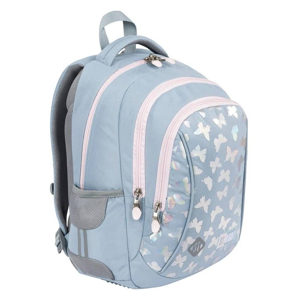 Ghiozdan cu 3 compartimente, St Majewski, St.Right Silver Butterflies, 39 cm