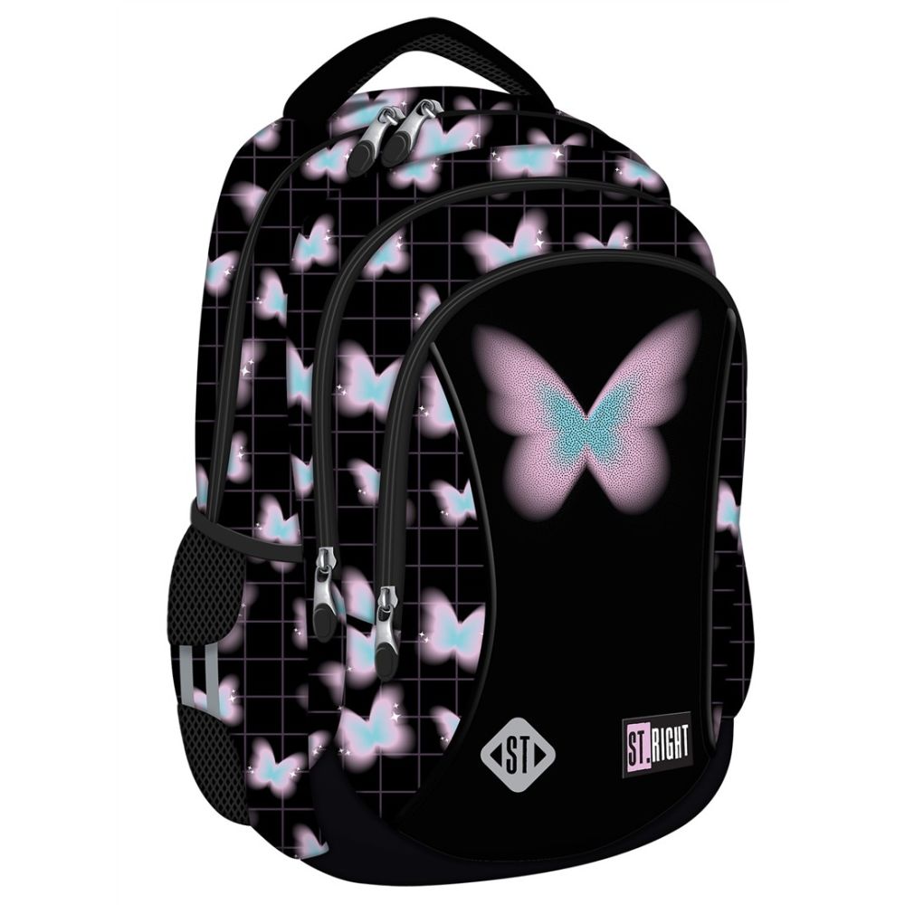 Ghiozdan cu 3 compartimente, St Majewski, St.Right Pastel Butterfly, 39 cm