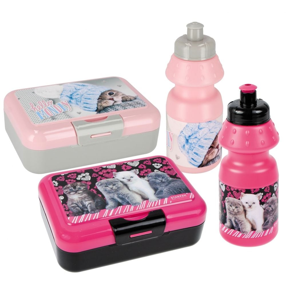 Set bidon de apa 350 ml si caserola de pranz 16 x 12.5 cm, Starpak, Cuties