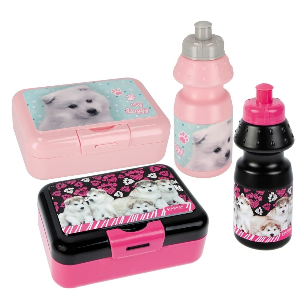 Set bidon de apa 350 ml si caserola de pranz 16 x 12.5 cm, Starpak, Cuties Doggy