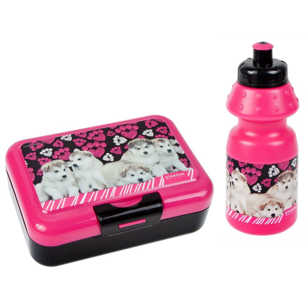 Set bidon de apa 350 ml si caserola de pranz 16 x 12.5 cm, Starpak, Cuties Doggy