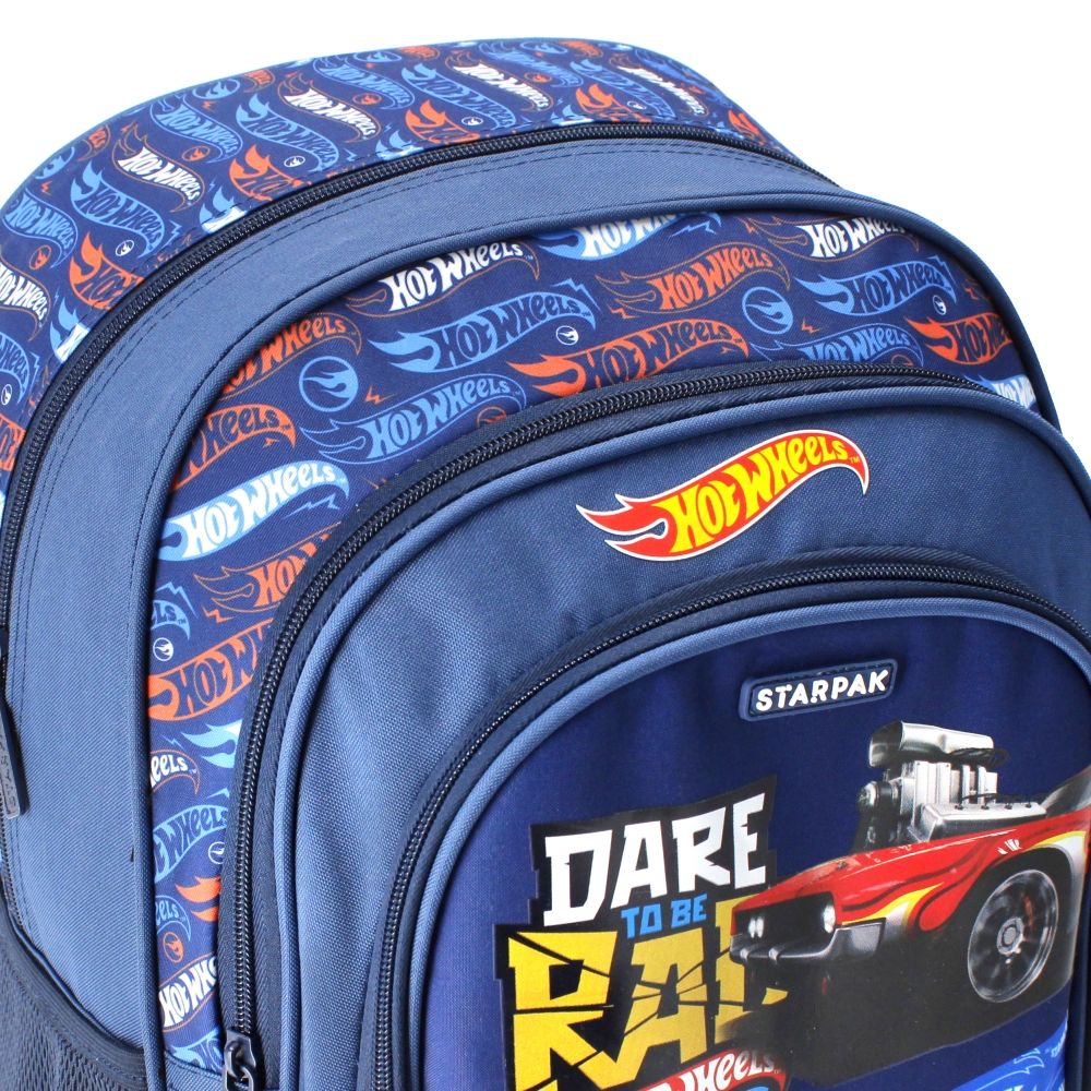 Ghiozdan pentru scoala cu un compartiment si buzunare frontale, Starpak, Hot Wheels