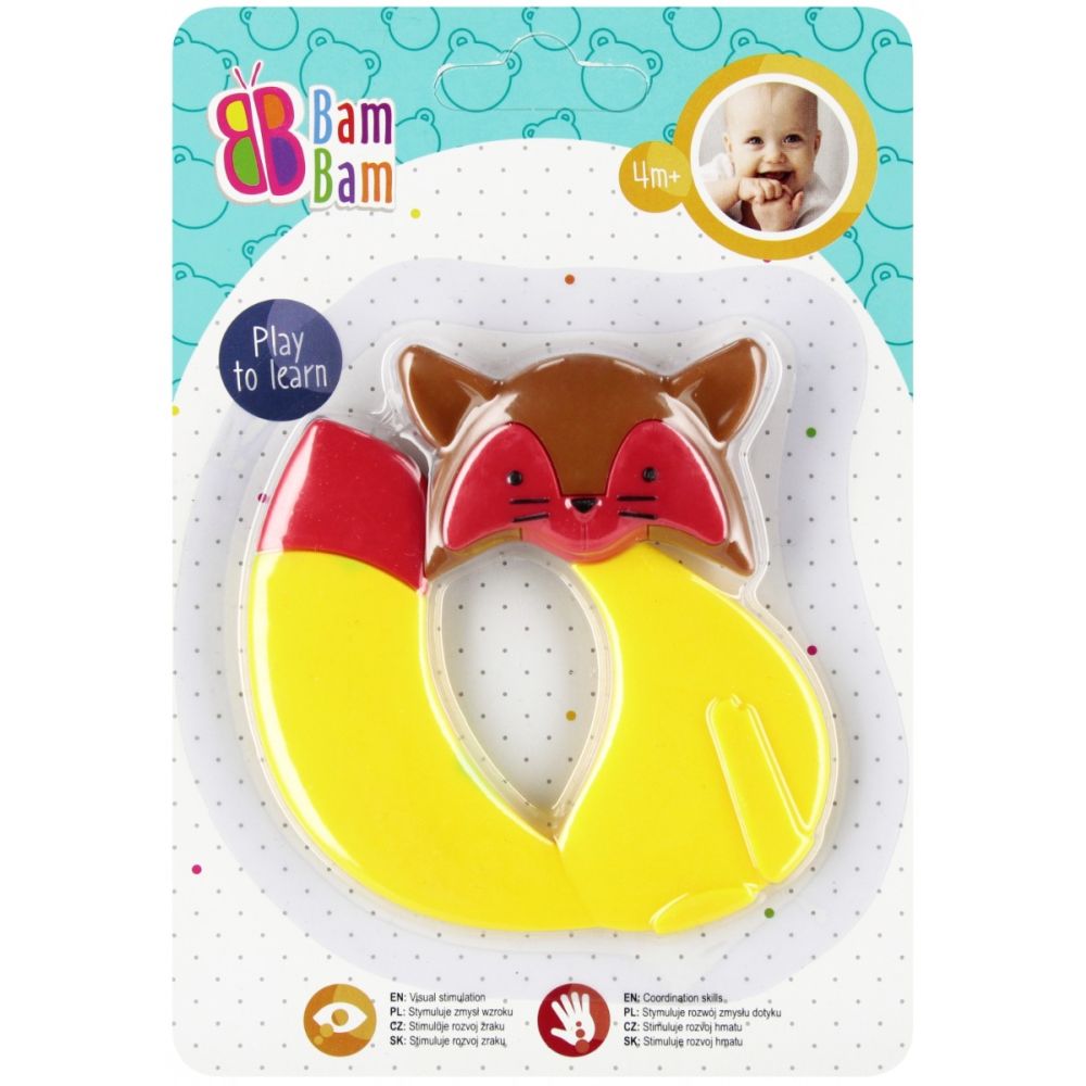Jucarie pentru dentitie, BamBam, Vulpe, Galben