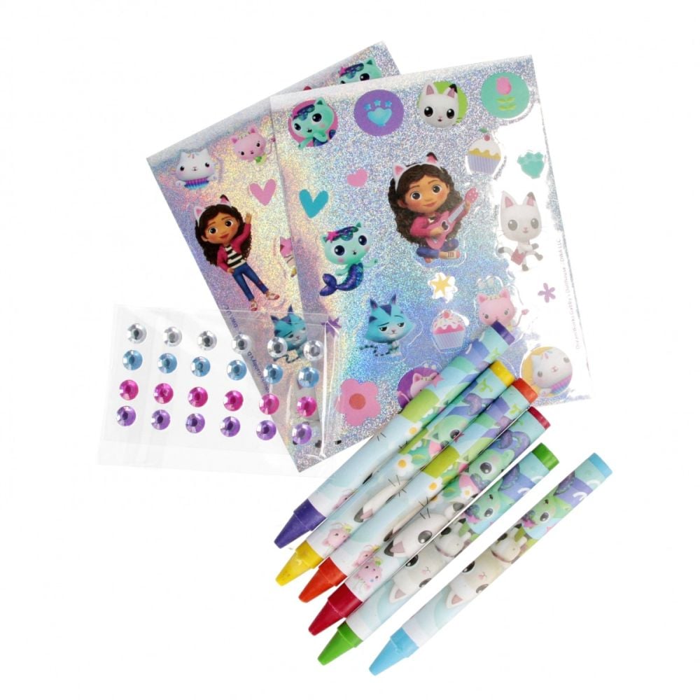 Set de activitati, Carte de colorat cu autocolante si creioane colorate, Starpak, Gabbys Dollhouse