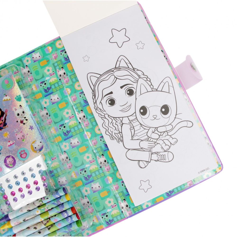 Set de activitati, Carte de colorat cu autocolante si creioane colorate, Starpak, Gabbys Dollhouse