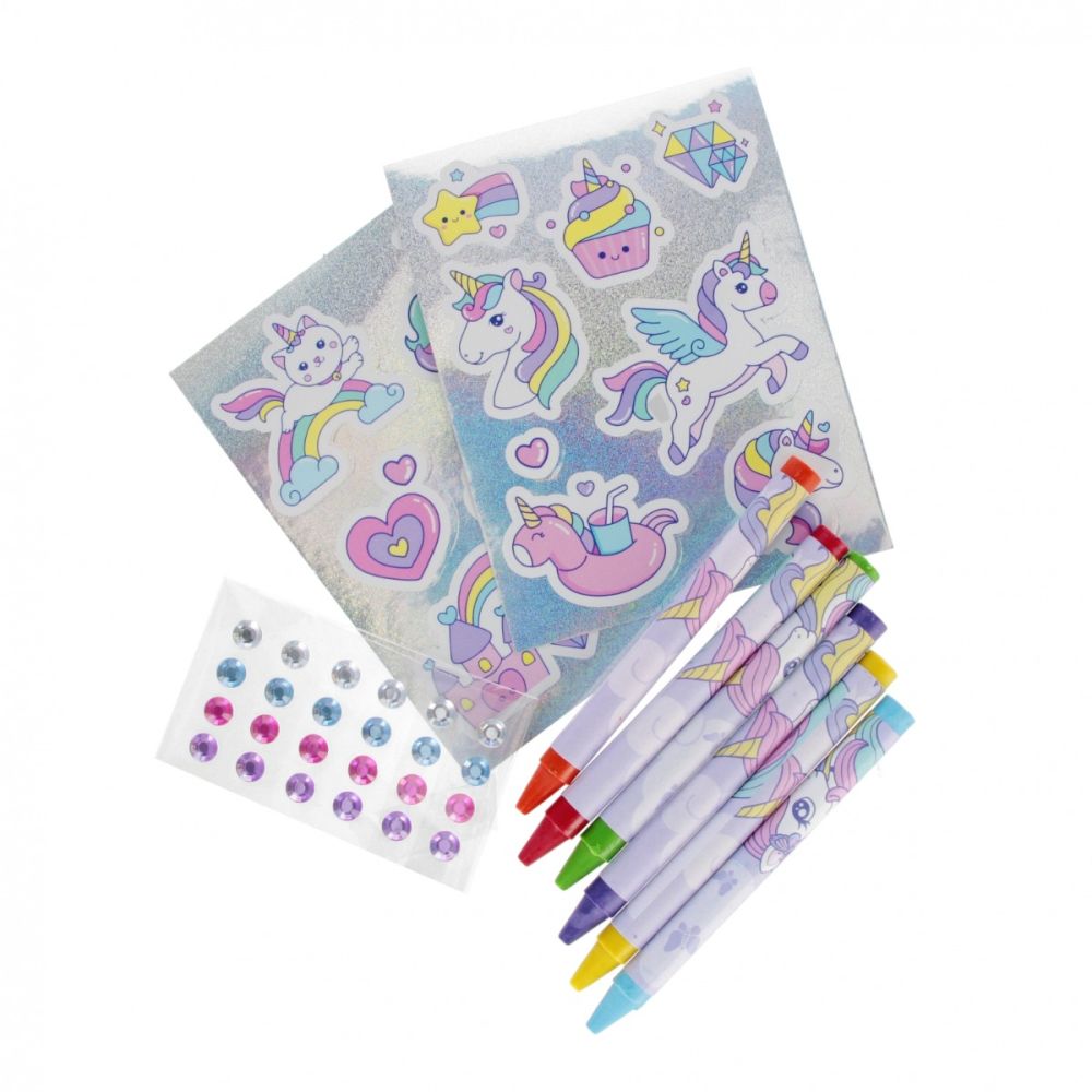 Set de activitati, Carte de colorat cu autocolante si creioane colorate, Starpak, Unicorn