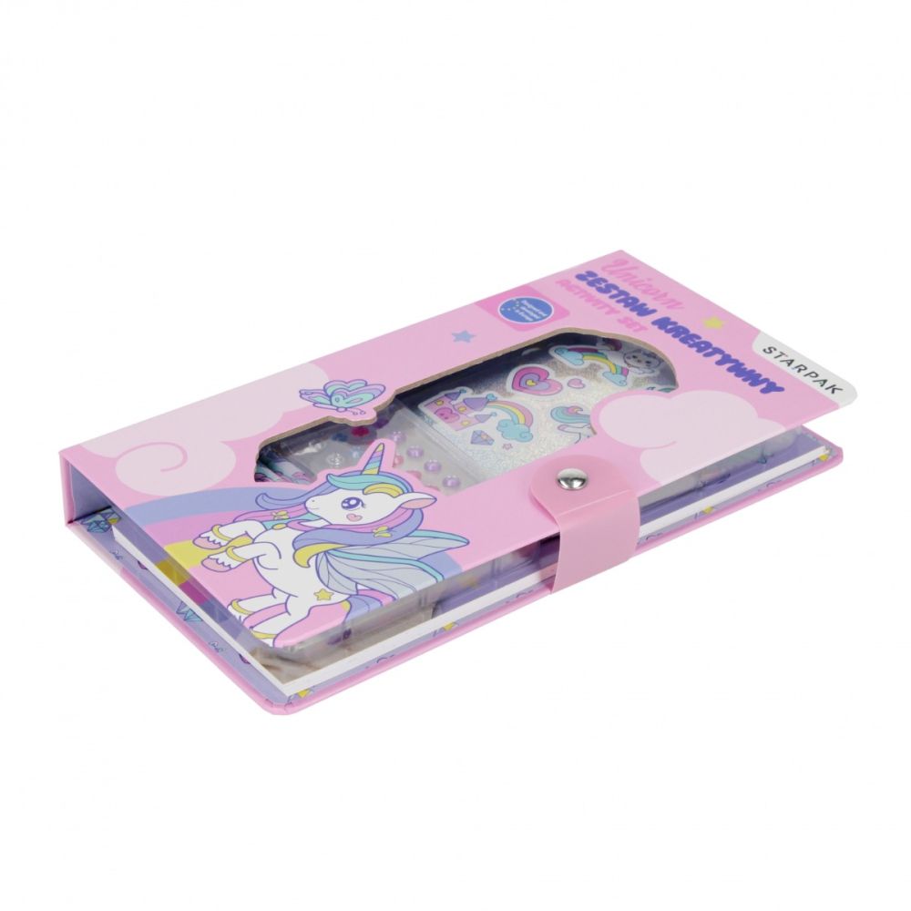 Set de activitati, Carte de colorat cu autocolante si creioane colorate, Starpak, Unicorn