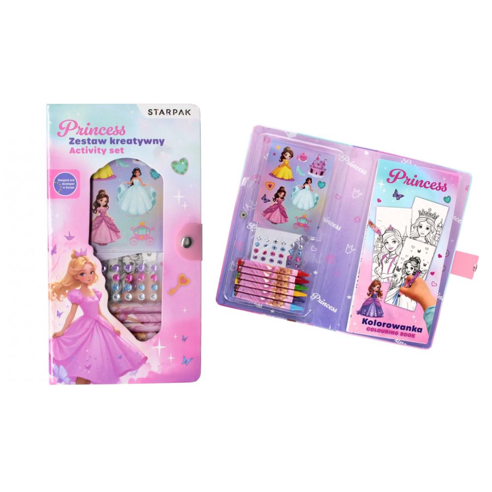 Set de activitati, Carte de colorat cu creioane si accesorii, Starpak, Princess, Roz