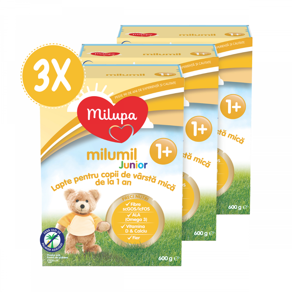 Lapte praf Milupa Trio Pack, Milumil Junior 1, 600 gr, 12 luni+