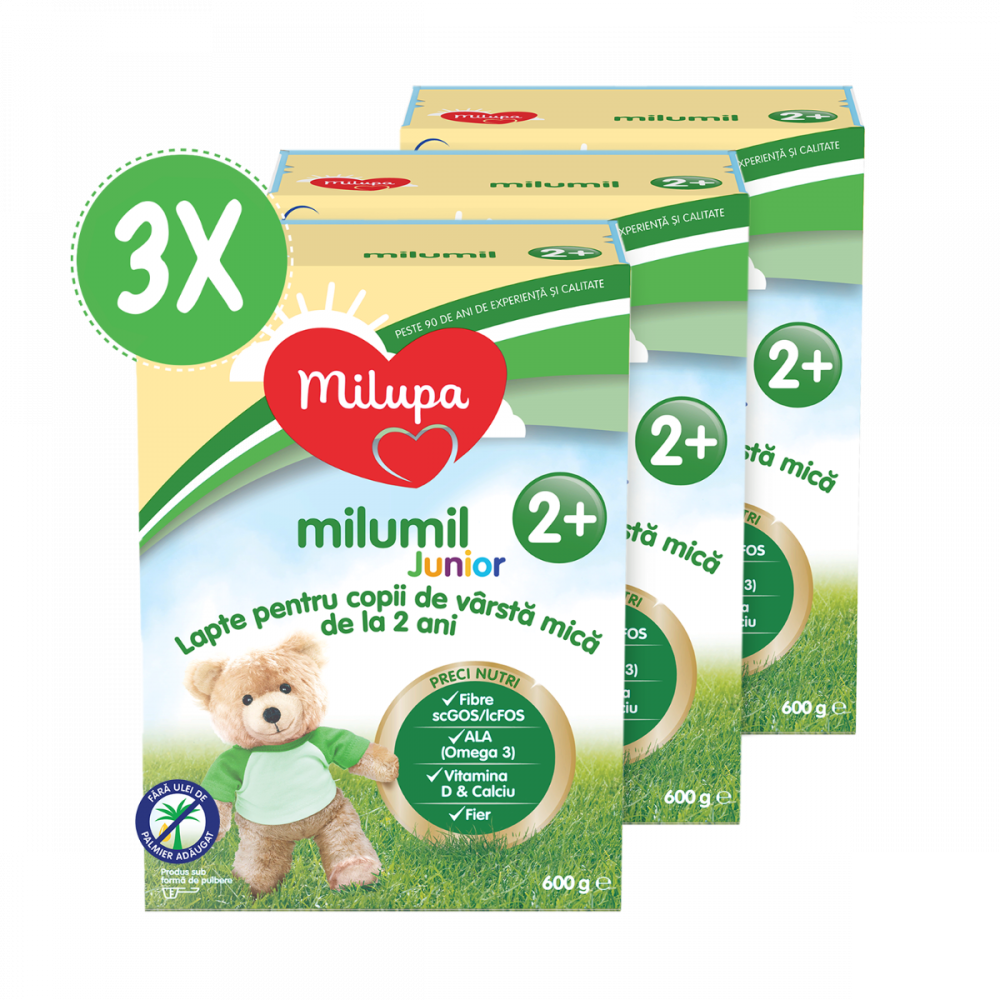 Lapte praf Milupa Trio Pack, Milumil Junior 2+, 600 gr, 24 luni+
