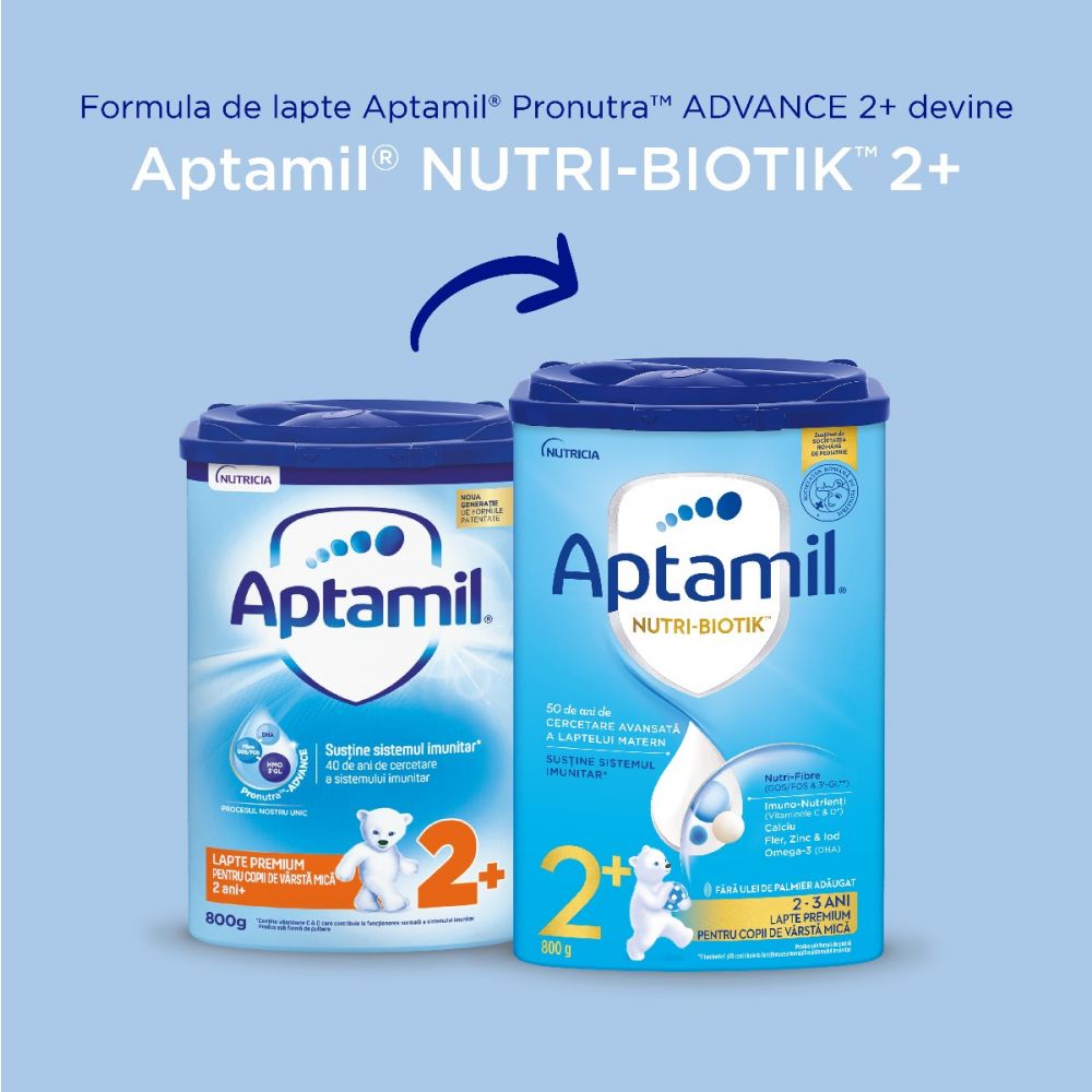 Lapte praf Aptamil Tetra Pack, Nutricia Junior 2+, 800 g, 24 luni+