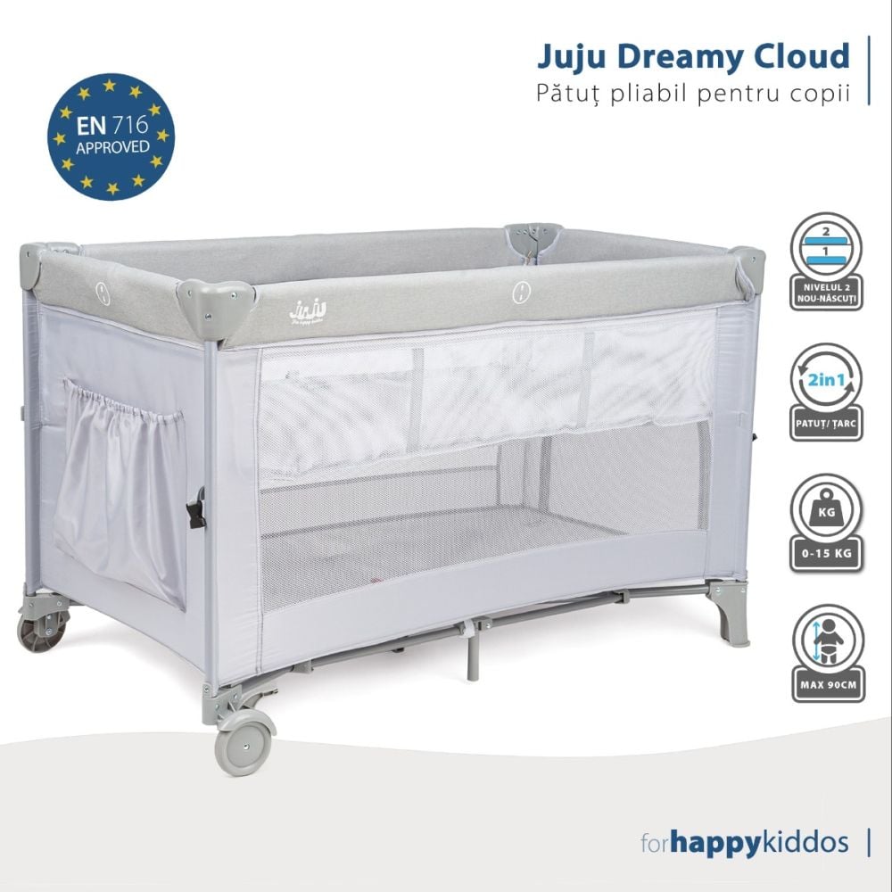 Patut pliant, Juju, 2 nivele, DreamyCloud, Grey