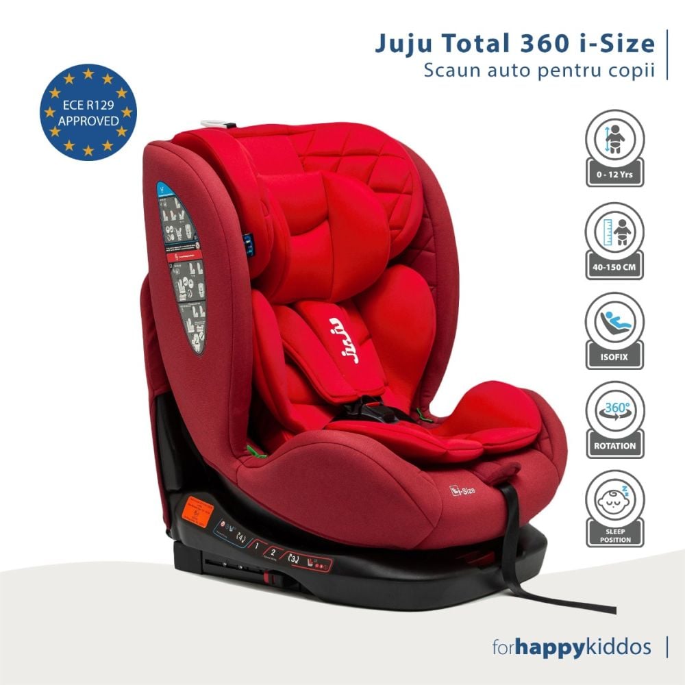 Scaun auto cu isofix, Juju, Total 360 I-Size, Rosu