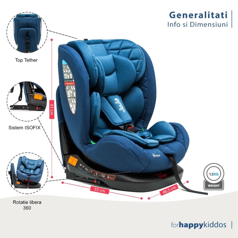 Scaun auto cu isofix, Juju, Total 360 I-Size, Albastru