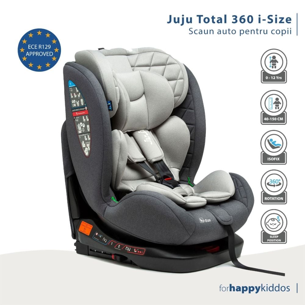 Scaun auto cu isofix, Juju, Total 360 I-Size, Gri