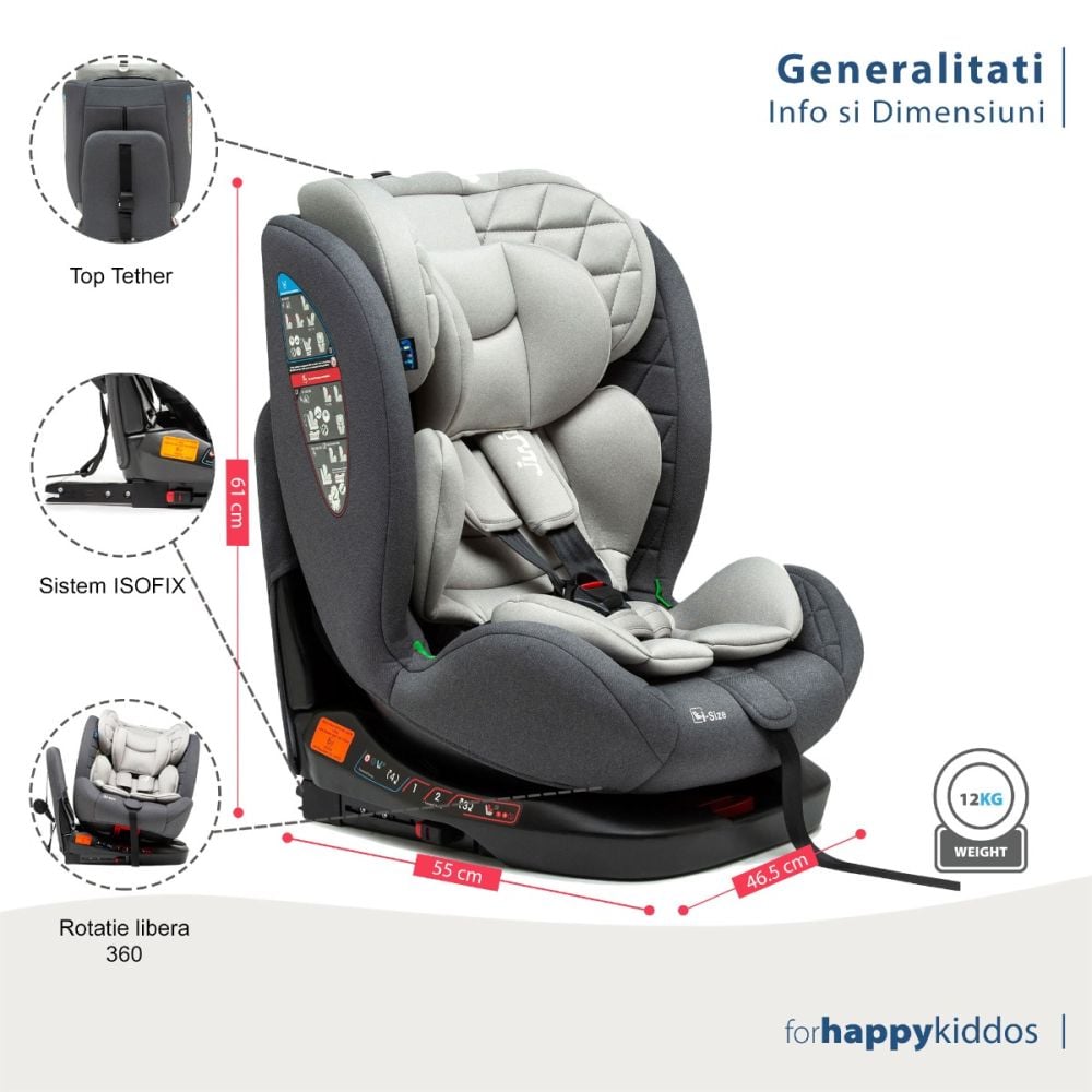 Scaun auto cu isofix, Juju, Total 360 I-Size, Gri