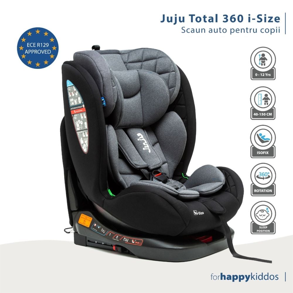 Scaun auto cu isofix, Juju, Total 360 I-Size, Negru