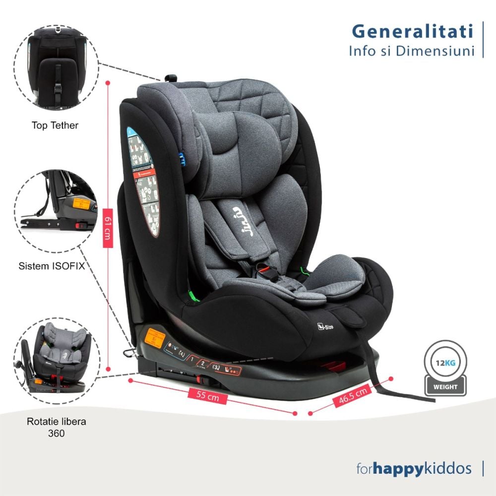 Scaun auto cu isofix, Juju, Total 360 I-Size, Negru