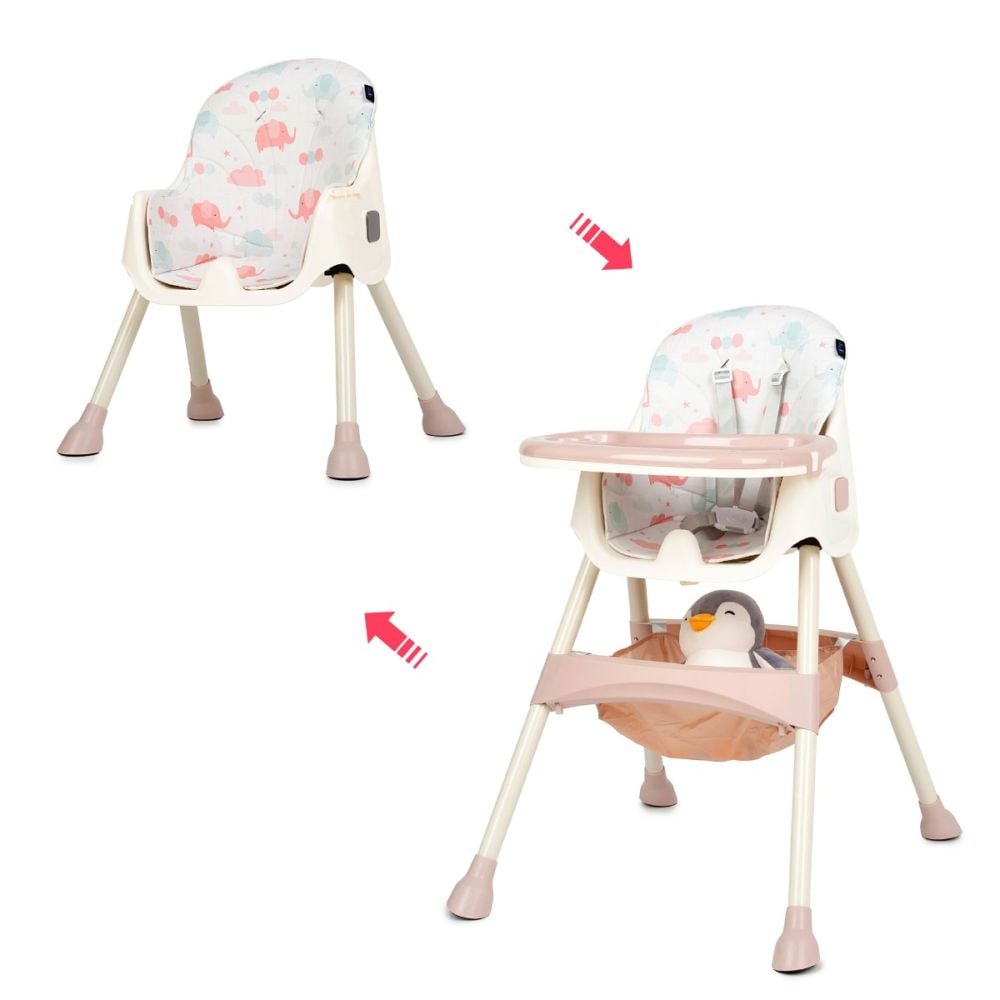 Scaun de masa 2 in 1, Juju, Eat and Smile, Pink-Elephants