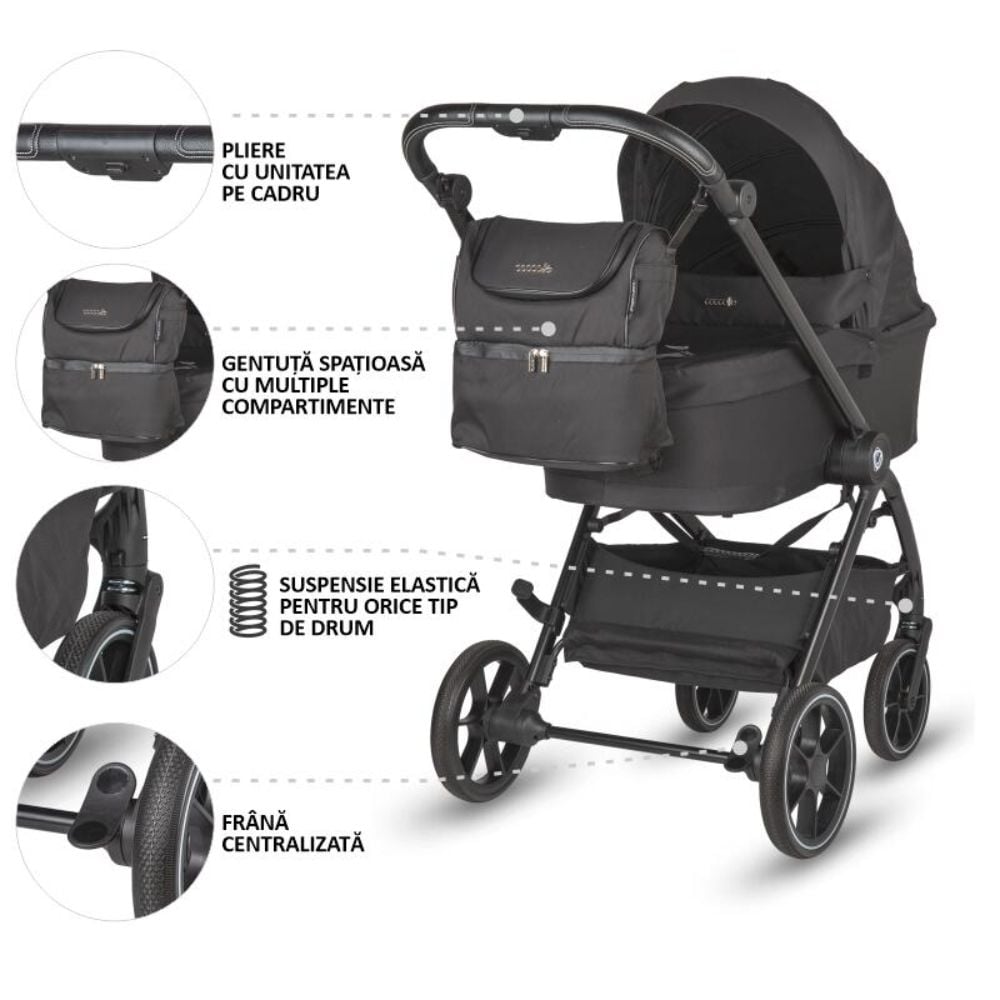 Carucior modular 2 in 1, Coccolle Serry, Jet Black