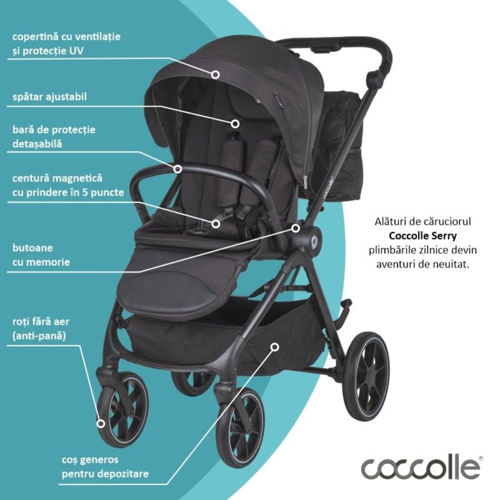 Carucior modular 2 in 1, Coccolle Serry, Jet Black