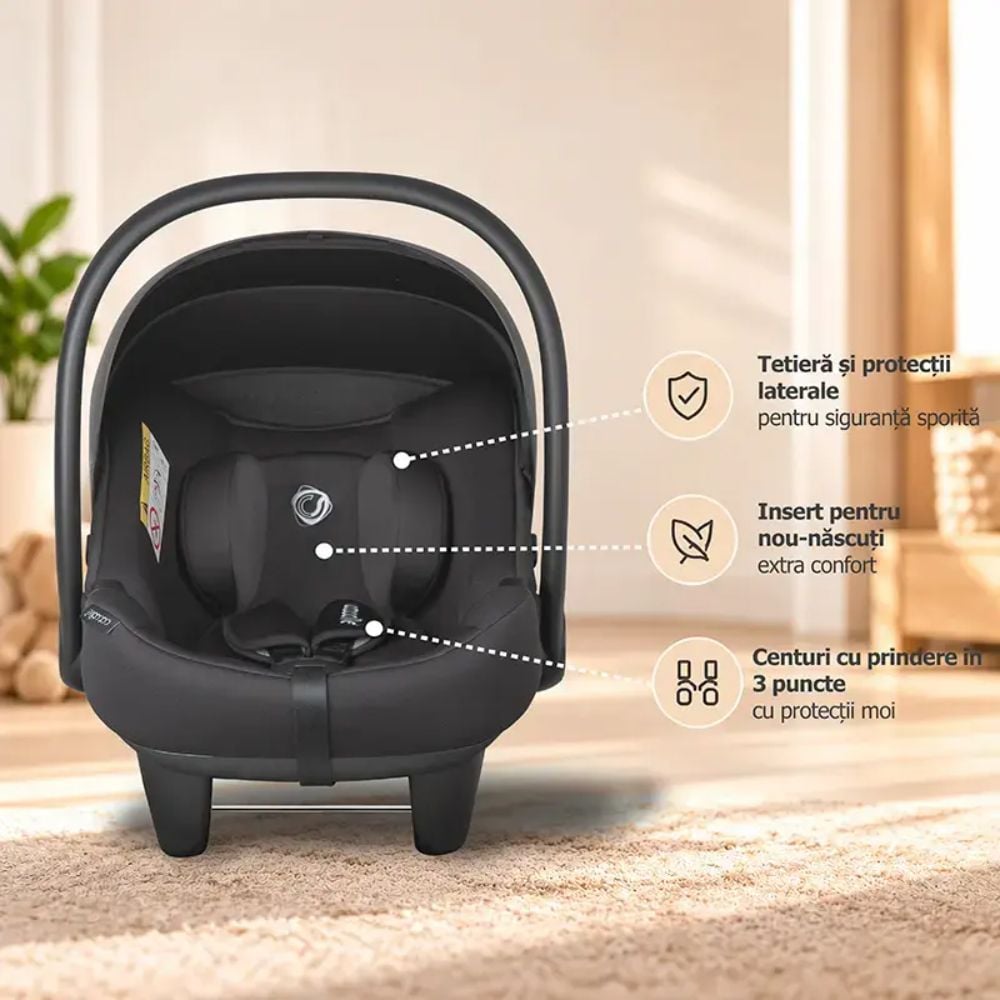 Scoica auto I-Size si baza rotativa Isofix, Coccolle Knox, Black