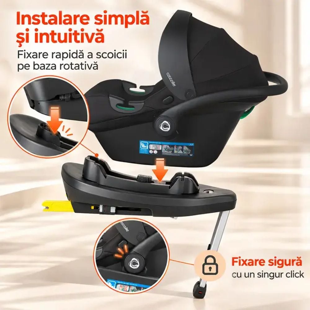 Scoica auto I-Size si baza rotativa Isofix, Coccolle Knox, Black