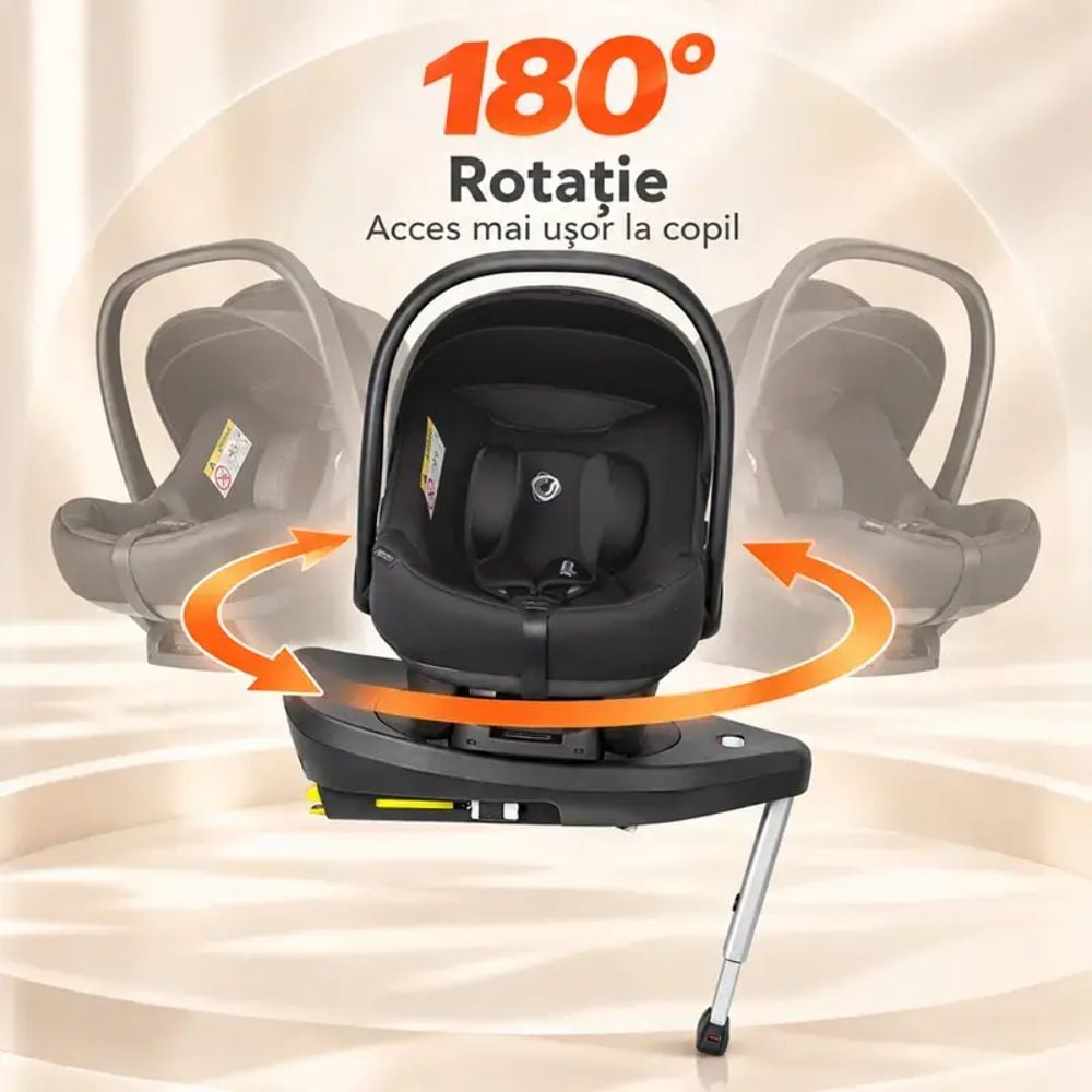 Scoica auto I-Size si baza rotativa Isofix, Coccolle Knox, Black